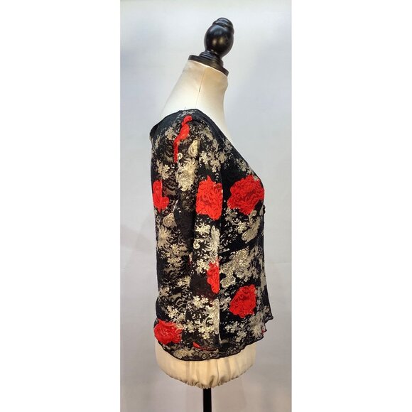 Y2K Babydoll Top Womens M (est) Black Red Rose Lace Sheer Fairy Whimsy Goth - Picture 7 of 7